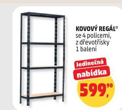 KOVOVÝ REGÁL se 4 policemi, z dřevotřísky 1 balení