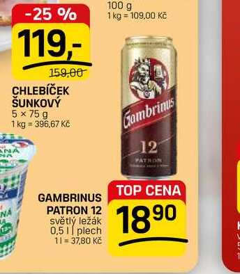 GAMBRINUS PATRON 12 světlý ležák 0,51 plech