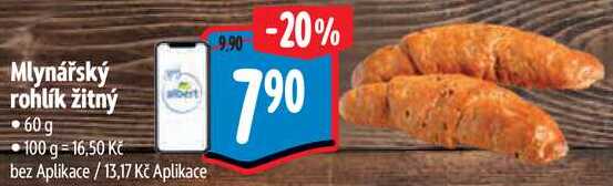 Mlynářský rohlík žitný, 60 g