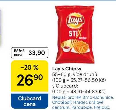 Lay's Chipsy, 55-60 g, více druhů  