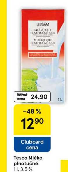 Tesco Mléko plnotučné 3.5%, 1 l