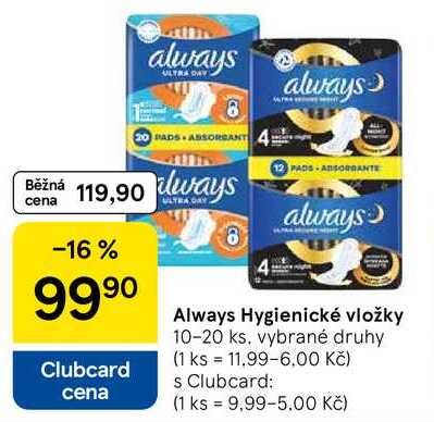Always Hygienické vložky, 10-20 ks