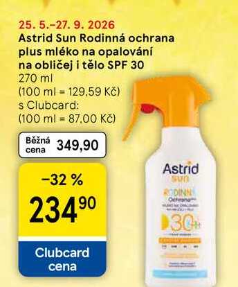 Astrid Sun Rodinná ochrana plus mléko na opalování na obličej i tělo SPF 30, 270 ml  