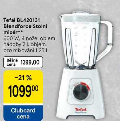 Tefal BL420131 Blendforce Stolní mixér, 600 W, 4 nože, objem nádoby 2 1. objem pro mixování 1,25 l