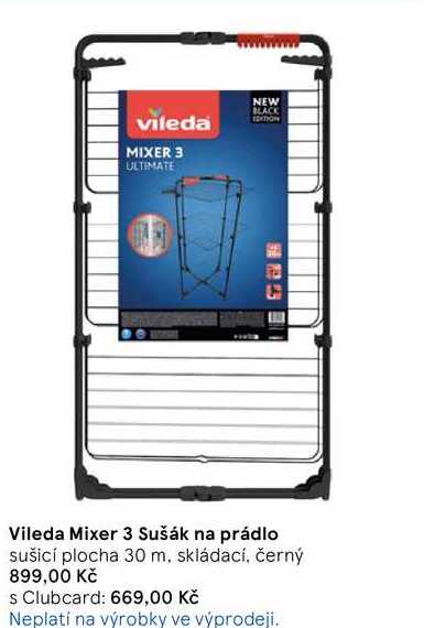 Vileda Mixer 3 Sušák na prádlo, sušicí plocha 30 m, skládací, černý