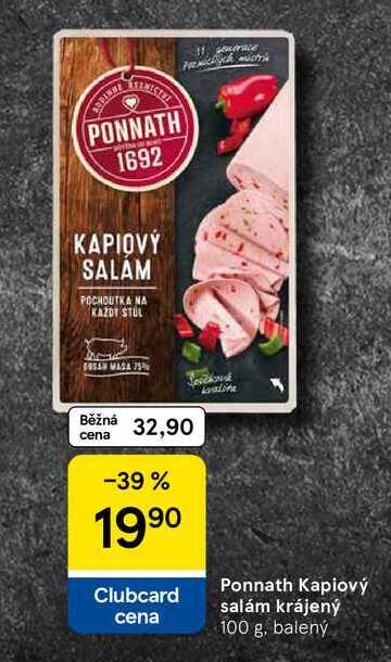 Ponnath Kapiový salám krájený, 100 g, balený