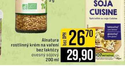 Alnatura rostlinný krém na vaření bez laktózy ovesný sójový 200 ml