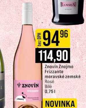 Znovín Znojmo Frizzante moravské zemské Rosé Bile 0,75l