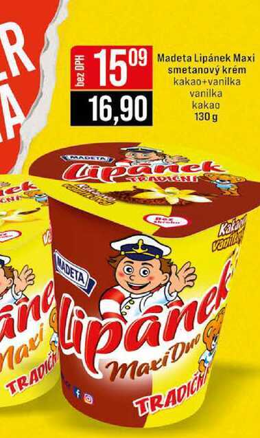 Madeta Lipánek Maxi smetanový krém kakao+vanilka vanilka kakao 130 g