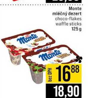Monte mléčný dezert choco-flakes waffle sticks 125 g