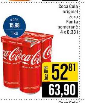 Coca Cola original zero Fanta pomeranč 4 x 0,33l