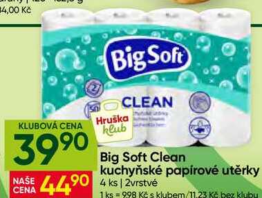 Big Soft Clean kuchyňské papírové utěrky 4ks, 2vrstvé
