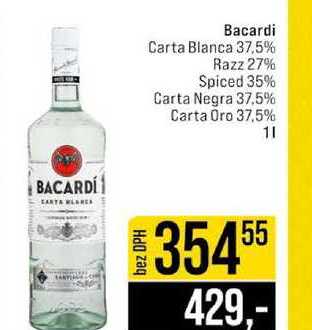 Bacardi Carta Blanca 37,5% Razz 27% Spiced 35% Carta Negra 37.5% Carta Oro 37,5% 1l