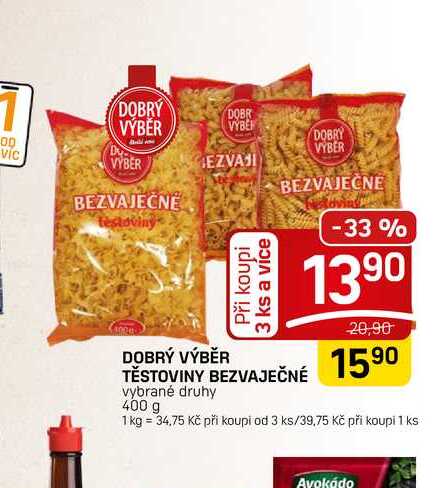 TĚSTOVINY BEZVAJEČNÉ vybrané druhy 400 g