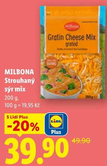 MILBONA Strouhaný sýr mix, 200 g