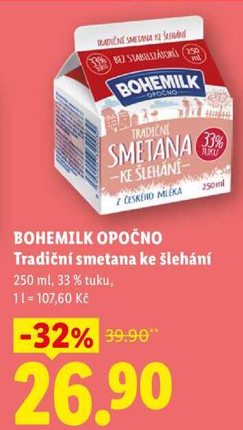 BOHEMILK OPOČNO Tradiční smetana ke šlehání, 250 ml