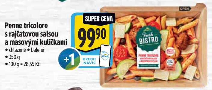 Penne tricolore s rajčatovou salsou a masovými kuličkami, 350 g