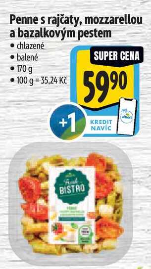 Penne s rajčaty, mozzarellou a bazalkovým pestem, 170 g