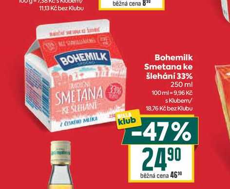 Bohemilk Smetana ke šlehání 33% 250 ml