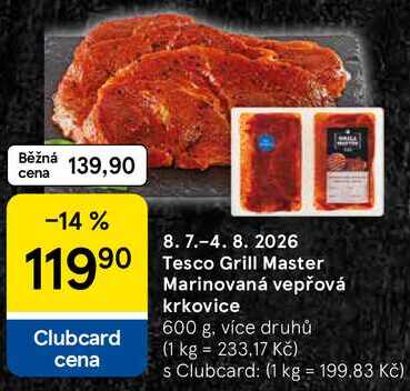 Tesco Grill Master Marinovaná vepřová krkovice, 600 g 