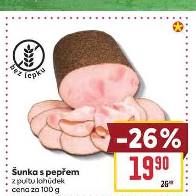 Šunka s pepřem z pultu lahůdek cena za 100 g