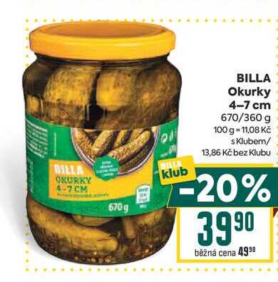 BILLA Okurky 4-7 cm 670/360 g
