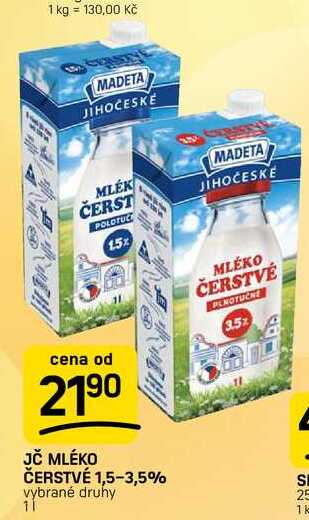JČ MLÉKO ČERSTVÉ 1,5-3,5% vybrané druhy 1l