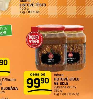 HOTOVÉ JÍDLO VE SKLE vybrané druhy 720 g