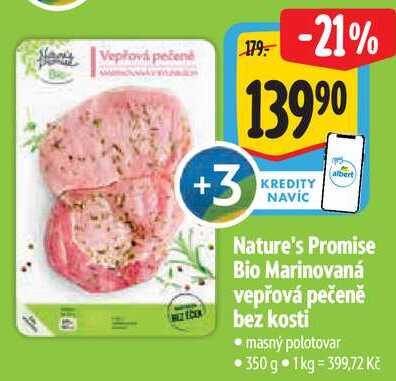 Nature's Promise Bio Marinovaná vepřová pečeně bez kosti, 350 g