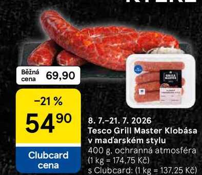 Tesco Grill Master Klobása v maďarském stylu, 400 g