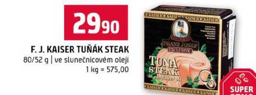 F. J. KAISER TUŇÁK STEAK 80/52 g ve slunečnicovém oleji