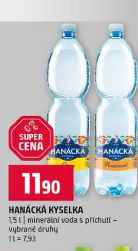 HANÁCKÁ KYSELKA 1,5l minerální voda s příchutí vybrané druhy 