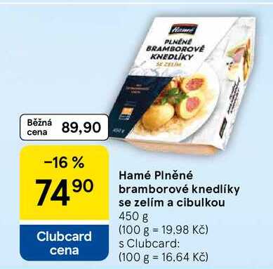 Hamé Plněné bramborové knedlíky se zelím a cibulkou, 450 g