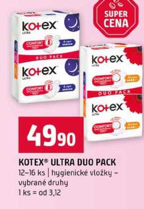 KOTEX® ULTRA DUO PACK 12-16 ks hygienické vložky vybrané druhy
