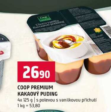 COOP PREMIUM KAKAOVÝ PUDING 4x 125 g s polevou s vanilkovou příchutí 