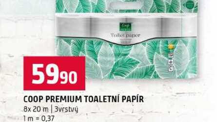 COOP PREMIUM TOALETNÍ PAPÍR 8x 20 m 3vrstvý