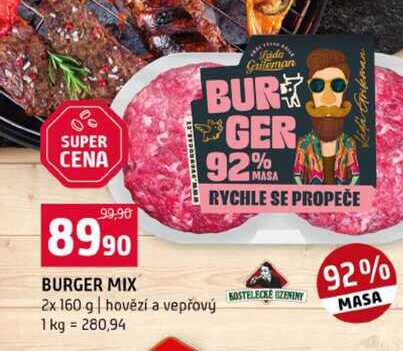BURGER MIX 2x 160 g hovězí a vepřový 