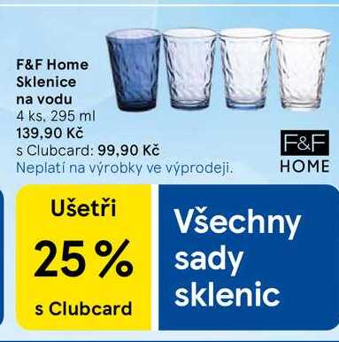 F&F Home Sklenice na vodu, 4 ks, 295 ml