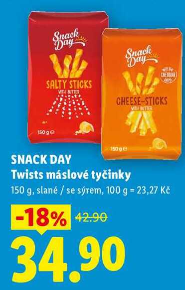SNACK DAY Twists máslové tyčinky, 150 g