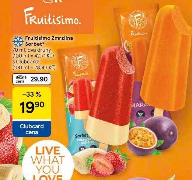 Fruitisimo Zmrzlina Sorbet, 70 ml, dva druhy  