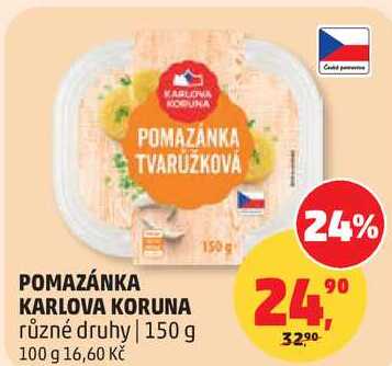 POMAZÁNKA KARLOVA KORUNA různé druhy, 150 g