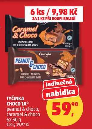 TYČINKA CHOCO'LA peanut & choco, 6x 50 g 