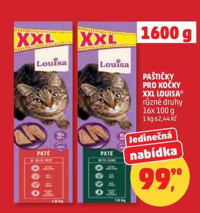 PAŠTIČKY PRO KOČKY XXL LOUISA různé druhy, 16x 100 g