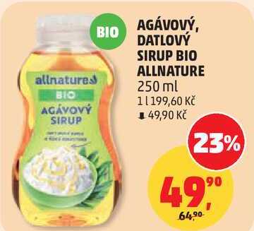AGÁVOVÝ SIRUP BIO AGÁVOVÝ, DATLOVÝ SIRUP BIO ALLNATURE, 250 ml