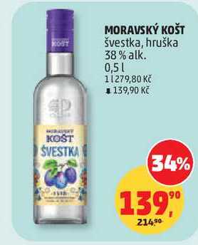 MORAVSKÝ KOŠT švestka, hruška 38% alk., 0,5 l