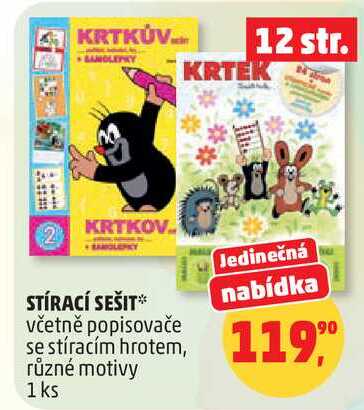 STÍRACÍ SEŠIT včetně popisovače se stíracím hrotem, různé motivy, 1 ks