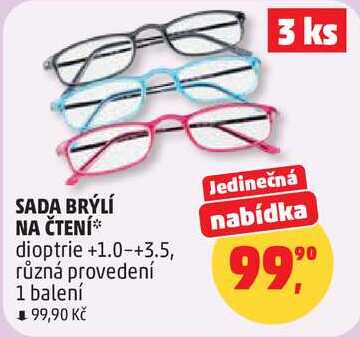 SADA BRÝLÍ NA ČTENÍ dioptrie +1.0-+3.5, různá provedení, 1 balení