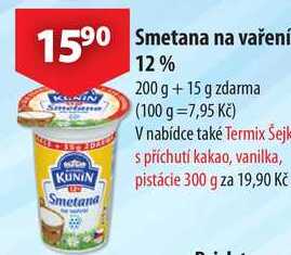 Smetana na vaření 12% 200 g + 15 g zdarma