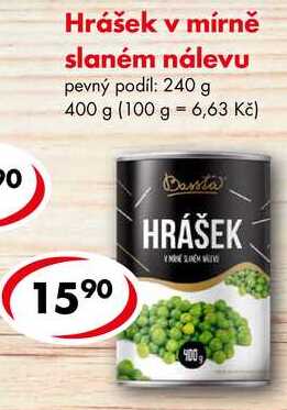 Hrášek v mírně slaném nálevu, 400 g