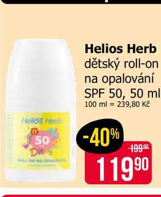 Helios Herb dětský roll-on na opalování SPF 50, 50 ml